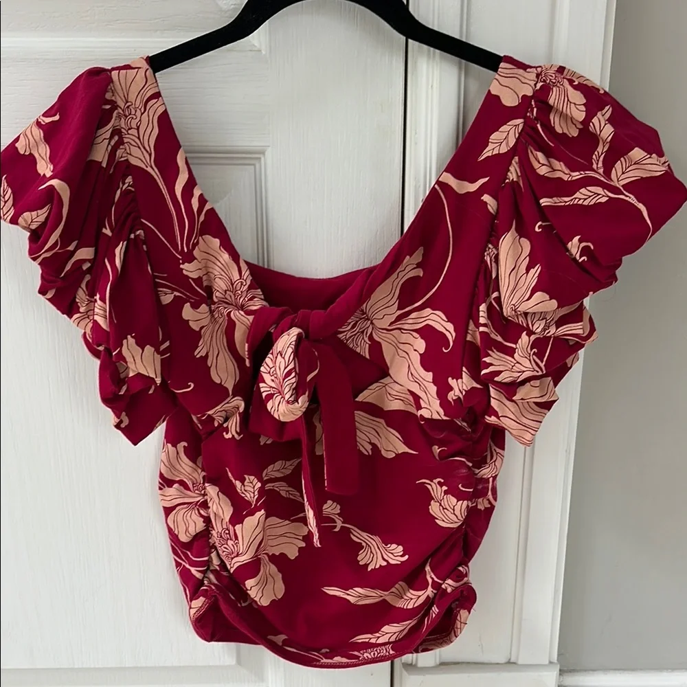 Floral Ruffle Sleeve Top - Raspberry - Picture 5 of 6